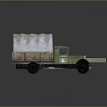 Vintage Green Truck With White Canvas Cover And Wooden Cargo Bed