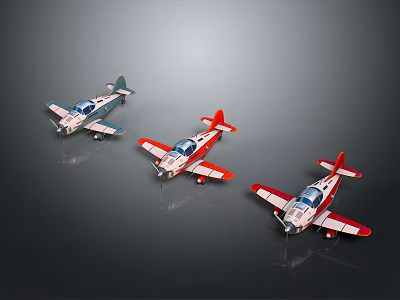 Colorful Toy Biplane Models With Blue White And Red Colors On Dark Background 3d model