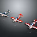 Colorful Toy Biplane Models With Blue White And Red Colors On Dark Background