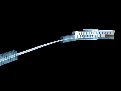 Contemporary Building Structure With Extended White Walkway And Transparent Sections 3d model