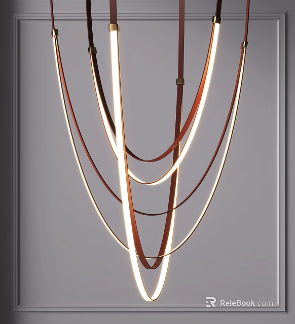 Modern Chandelier with Multiple Bronze Circular Rings and Integrated LED Lighting Fixture 3d model 