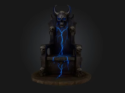 Dark Gothic Throne With Skull Horns And Blue Lightning Decorative Design 3d model