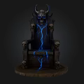 Dark Gothic Throne With Skull Horns And Blue Lightning Decorative Design