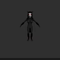 3D Character Creature With Black Body White Face Red Eyes And Horns
