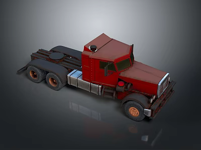 Red Heavy Duty Semi Truck Cab With Metal Wheels And Trailer Hitch 3d model