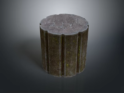Natural Scenic Landscape Featuring Wooden Stump Cracked Surface Mossy Texture And Dark Background 3d model