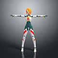 3D Character Model With Orange Hair White Green Red Bodysuit Arms Outstretched
