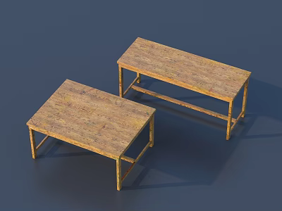 Modern Rectangular Dining Table Set With Wooden Tabletop And Metal Frame Design 3d model