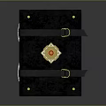 Black Leather Notebook with Gold Emblem Black Straps and Gold Buckles