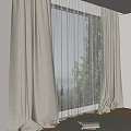 Modern Gray Curtains With White Sheer Panels For Window Light Decoration 3d model