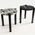Two Round Stools Featuring Marble Texture and Black Slender Legs Design 3d model