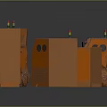 Orange Industrial Machines Arranged In Circle With Control Panels And Indicators