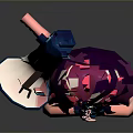 Anime 3D Game Character With Purple Short Hair Red Bow Pink Skirt Holding Megaphone