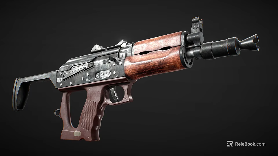 Military Style Tactical Rifle With Wooden Grip And Metal Barrel Structure 3d model 