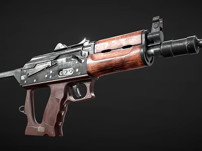 Military Style Tactical Rifle With Wooden Grip And Metal Barrel Structure 3d model