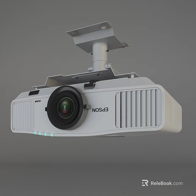 Epson White Projection Monitoring Projector With Ceiling Mount Lens And Heat Dissipation 3d model 
