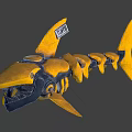Yellow And Black Mechanical Shark Skeleton Model With BONE Label And Detailed Structure