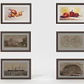 Framed Artworks Collection With Fruit Architecture And Map Themes For Wall Decor
