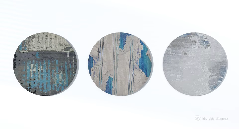 Round Area Rugs With Blue Gray Abstract Textures And Modern Design Patterns 3d model