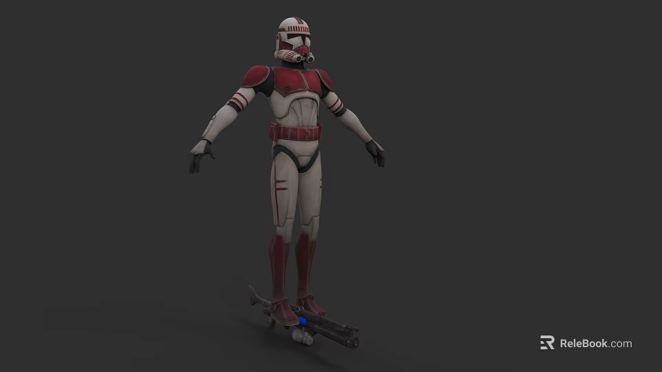 Game And Movie Character Clone Trooper With Red White Armor On Hoverboard 3d model 