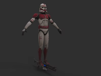 Game And Movie Character Clone Trooper With Red White Armor On Hoverboard 3d model