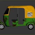 Vintage Auto Rickshaw With Yellow Green Body And Rusty Seats Windows