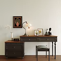 Vintage Classic Vanity Table With Retro Table Lamp Photo Frames And Stool 3d model