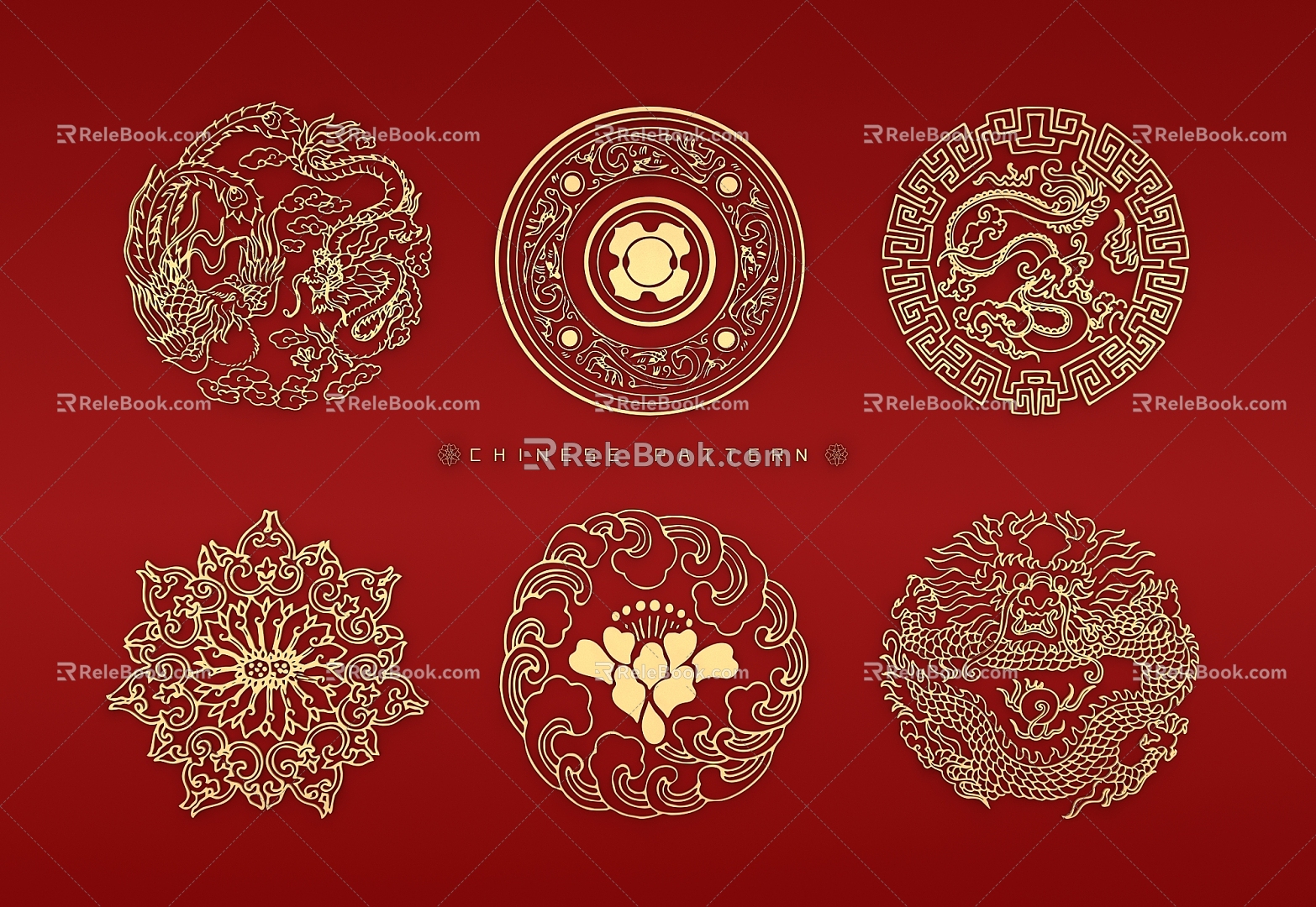 Dragon and Phoenix Classical Round Ring Decorative Pattern Baixiahua Hollow Carved Pattern 3d model