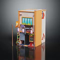 Miniature Urban Building Model With Orange White Walls Windows Lanterns And Entrance Decorations