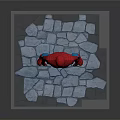 Spider Man 3D Model in Red Blue Costume Standing on Broken Stone Tiles Gray Background