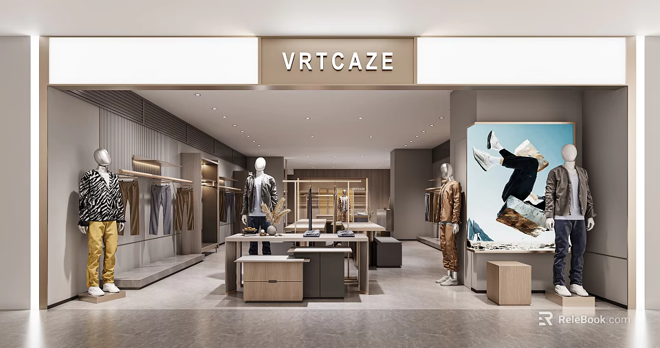 VRTCaze Clothing Store Modern Interior With Mannequins Shelves And Clothing Displays 3d model 