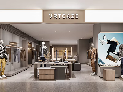 VRTCaze Clothing Store Modern Interior With Mannequins Shelves And Clothing Displays 3d model