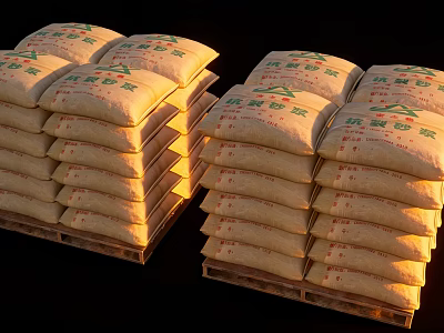 Stacked Bags On Wooden Pallets With Printed Labels For Storage 3d model