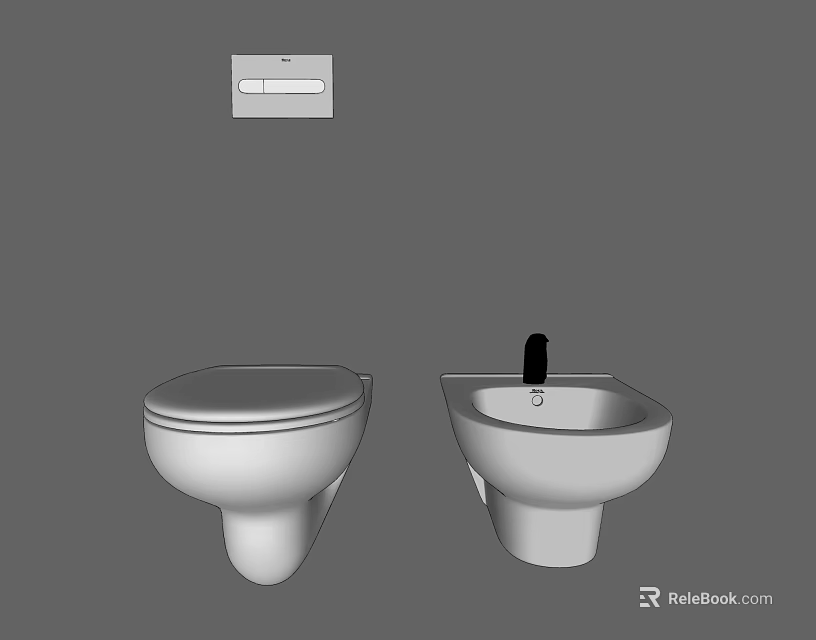 Modern Wall Mounted Ceramic Toilet With Bidet And Flush Plate Design 3d model 