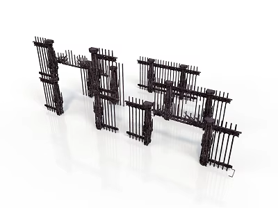 Black Wooden Fence Structure With Vertical Horizontal Slats And Irregular Geometric Shapes 3D Model 3d model
