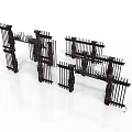 Black Wooden Fence Structure With Vertical Horizontal Slats And Irregular Geometric Shapes 3D Model