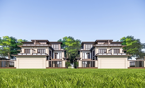 New Chinese style double-family villa 3d model