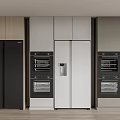 Modern Kitchen Interior With Different Color Refrigerators Built In Ovens And Wooden Cabinets