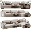 Modern Beige Fabric Sectional Sofa With Soft Pillows And Warm Throw Blankets For Living Room