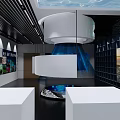 Modern Exhibition Space Interior With Central Cone Installation And Digital Wall Displays 3d model