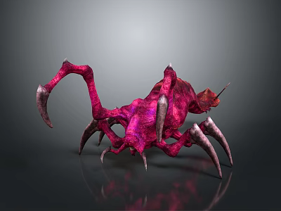 Fantasy Red Creature With Sharp Claws And Long Tentacles Design 3d model