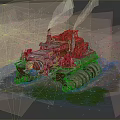 Rusted Armored Military Vehicle In Apocalyptic Muddy Terrain With Green Liquid And Smoke