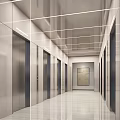 Modern Elevator Hallway Interior Design With Silver Doors Lighting Sleek Walls And Artwork 3d model
