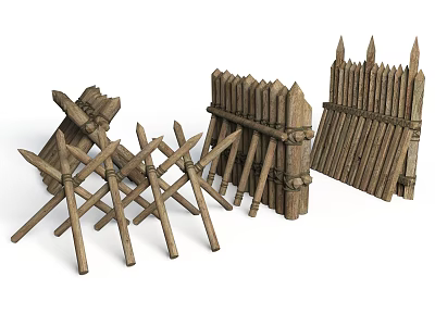 Stone Wood Fences With Pointed Tops And Crossed Design For Rustic Gardens 3d model