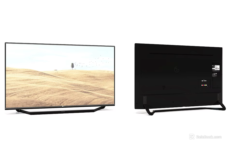 Modern Flat Screen TV with Natural Landscape Display and Sleek Black Back Design 3d model 