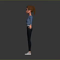 3D Game Movie Character Female With Brown Hair Blue Jacket White Top Arms Outstretched