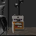 Modern White Nightstand With Open Drawer Wooden Interior And Hanging Metal Lamps In Bedroom
