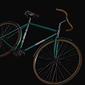 Vintage Green Bicycle With Brown Leather Seat And Classic Spoked Wheels