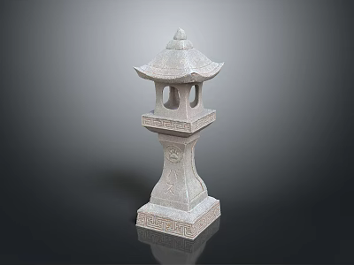 Traditional Stone Lantern With Pagoda Style Roof And Carved Base Design 3d model