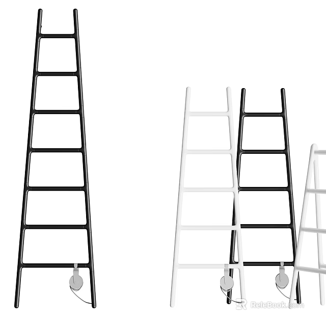Modern Black And White Staircase Design With Ladder Inspired Structure Elements 3d model 